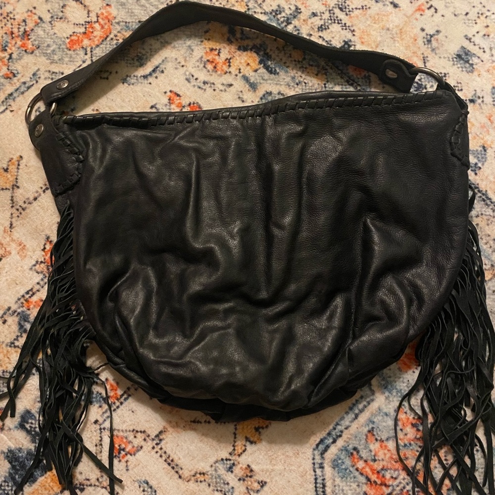 Black Leather Patricia Nash Fringe Bag